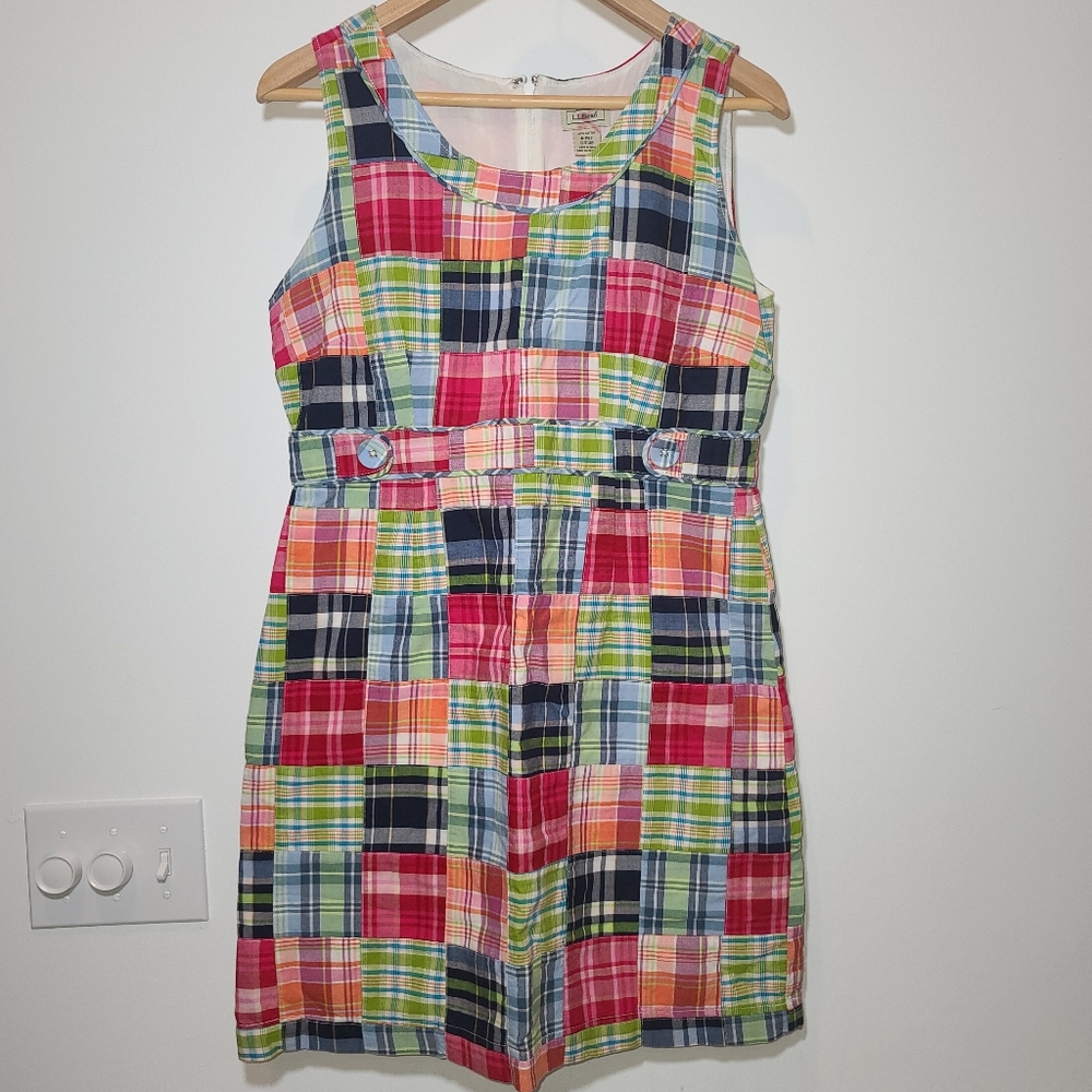 L.L. Bean Cotton Checkered Patchwork Dress